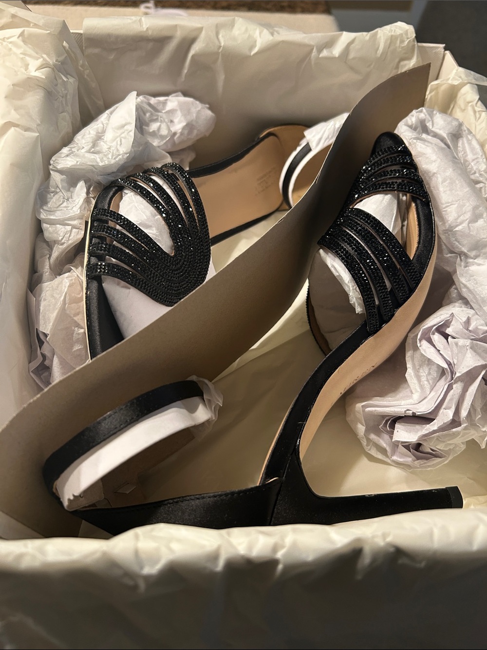 Ralph Lauren Black Jet Satin Allie Embellished Open Toe Strap Sandals